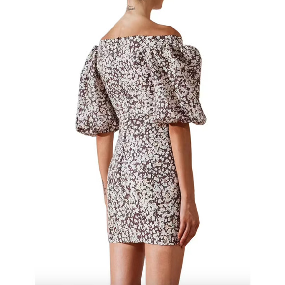 Shona Joy Dress Dahlia Floral Mini Linen Puff Sleeve Off Shoulder US 8 AUS 12 - Picture 8 of 9